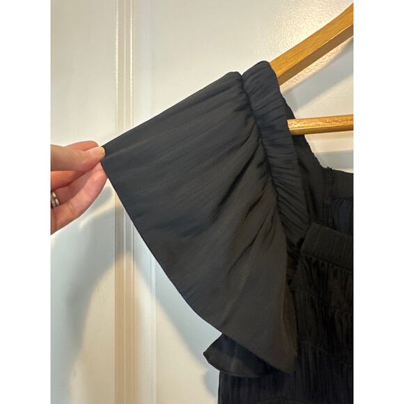 Anthropologie NWT Black Flutter Sleeve Square Neck Smocked Mini Dress Size M - Picture 7 of 12